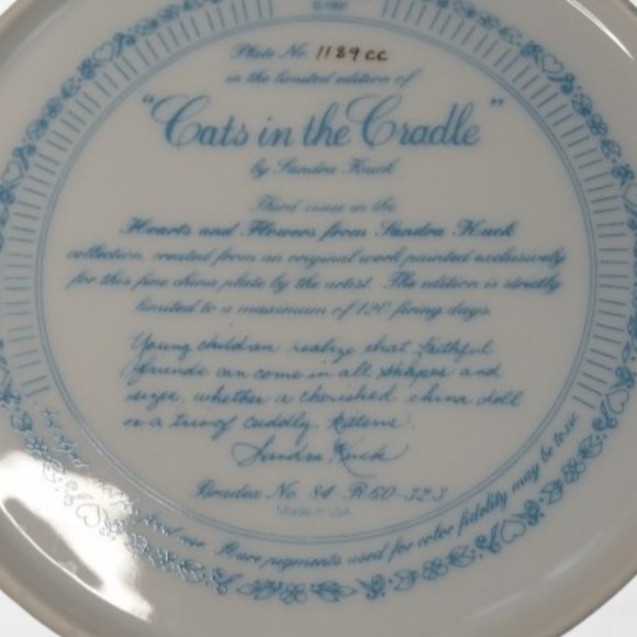 Sandra Kuck Collector's Plate - "Cats In The Cradle" - Hearts and Flowers - Picture 2 of 2